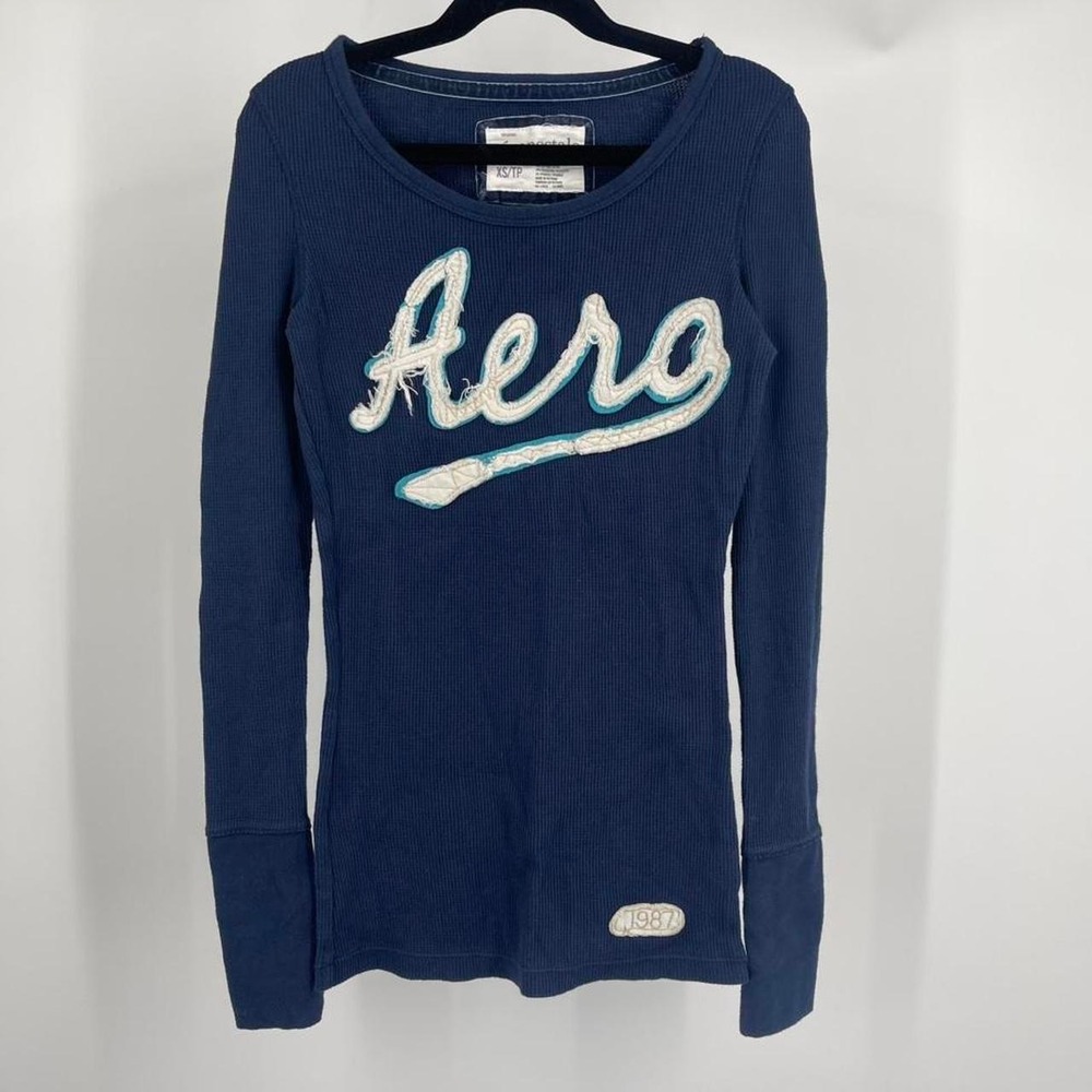 Y2K Aeropostale Fitted Henley Shirt XS Preppy Elena Bella Embroidered 2010s Top